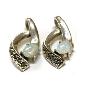 925 Sterling Silver Opal Earrings with Small Crystals